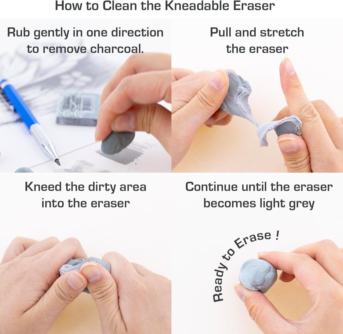 BAZIC Kneaded Eraser, Gray, 1 Count, Erasers for Drawing, Artist Eraser, Kneadable Eraser Putty Eraser Drawing Eraser, for Correcting and Brighten Sketches Art