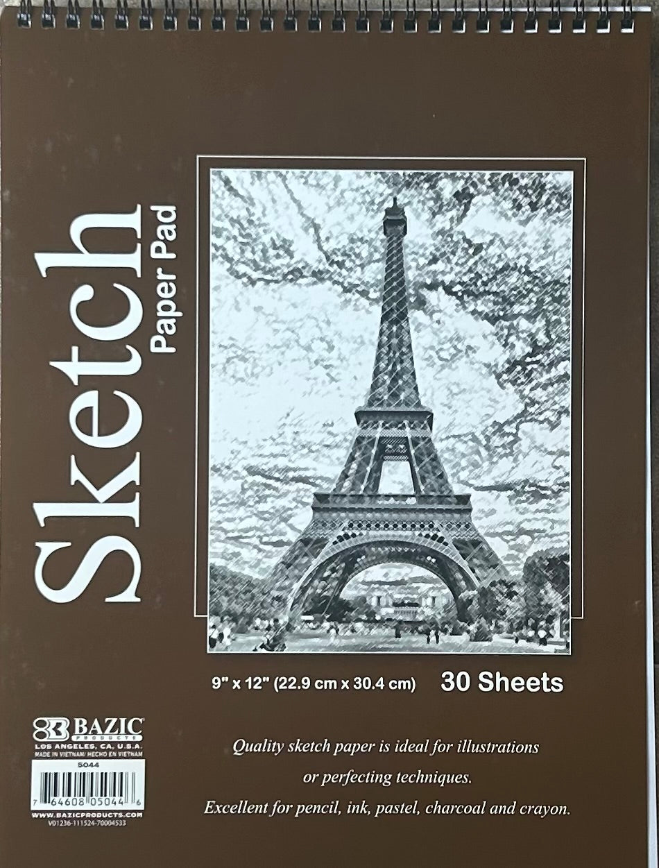 Sketch Book Paper Pad 30 Sheets 9"x12" Drawing Notebook